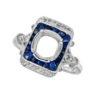 A Vintage Semi Mount with Sapphires & Diamonds in 14KT Gold.