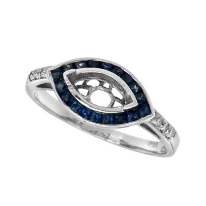 A vintage Vintage Marquis Semi-mount with Sapphires & Diamonds in 14KT gold.