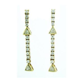 Trillion Diamond Earrings in 14KT yellow gold.