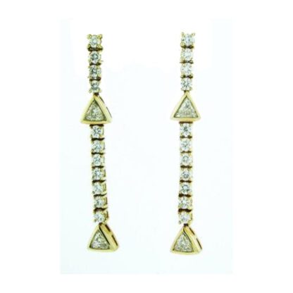 Trillion Diamond Earrings in 14KT yellow gold.
