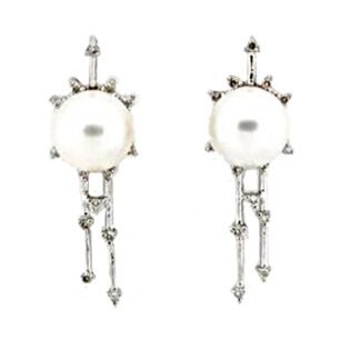 10 to 11mm Pearl & Diamond Earrings -> 10 to 11mm Pearl & Diamond Earrings in 14KT