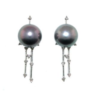10 to 11mm Pearl & Diamond Earrings in 14KT Tahitian