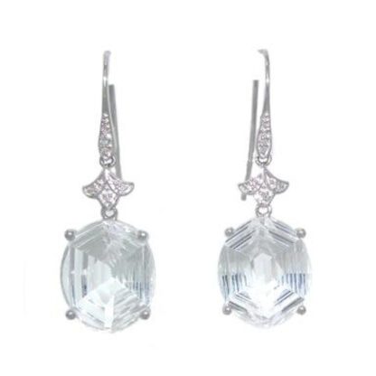 White Topaz & Diamond Earrings in 18KT Gold with White Topaz and Diamonds.