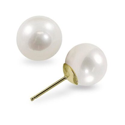 A pair of 6 - 6.5mm Pearl Stud Earrings in 14KT Gold on a white background.