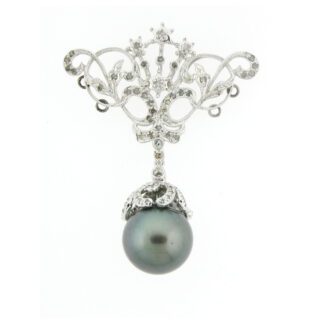 Vintage Pearl & Diamond Pendant in 18KT White Gold and diamond brooch pendant.