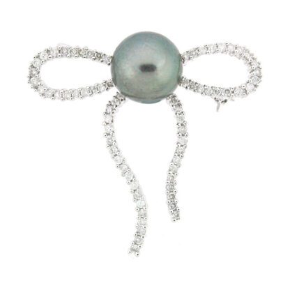 Beautiful Brooch with Tahitian Pearl 12.5mm & Diamonds in 14KT Gold adorned with a stunning Tahitian pearl and sparkling diamonds.