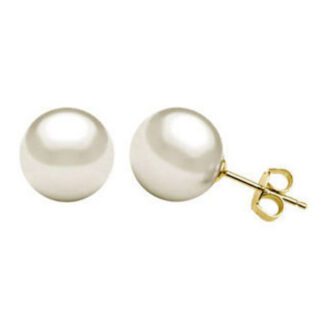 A pair of 7 - 7.5mm Fresh Water Pearl Stud Earrings14KT Gold on a white background.