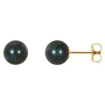 7 - 7.5mm Fresh Water Pearl Stud Earrings14KT Gold with Black Tahitian Pearls.
