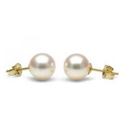A pair of 8 - 8.5mm Pearl Earrings in 14KT Gold.
