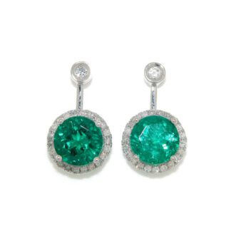 Diamond Halo Emerald Earrings in 14KT Gold.