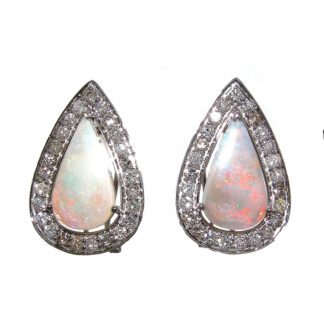 White opal and diamond earrings.