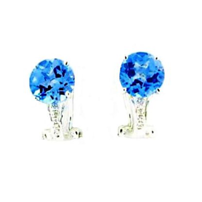 A pair of blue topaz and diamond earrings.